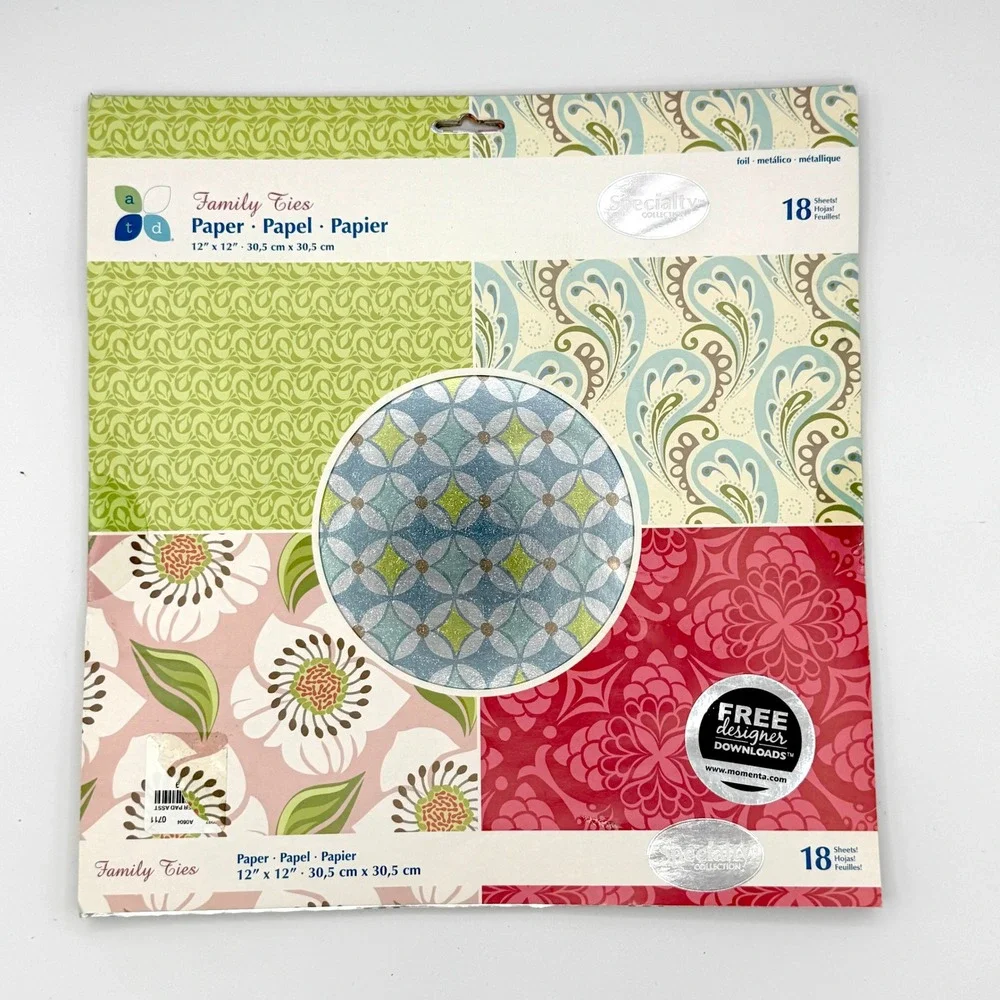 Momenta Family Ties Specialty Collection 12x12 Foil Paper Pad 18 Sheets Floral